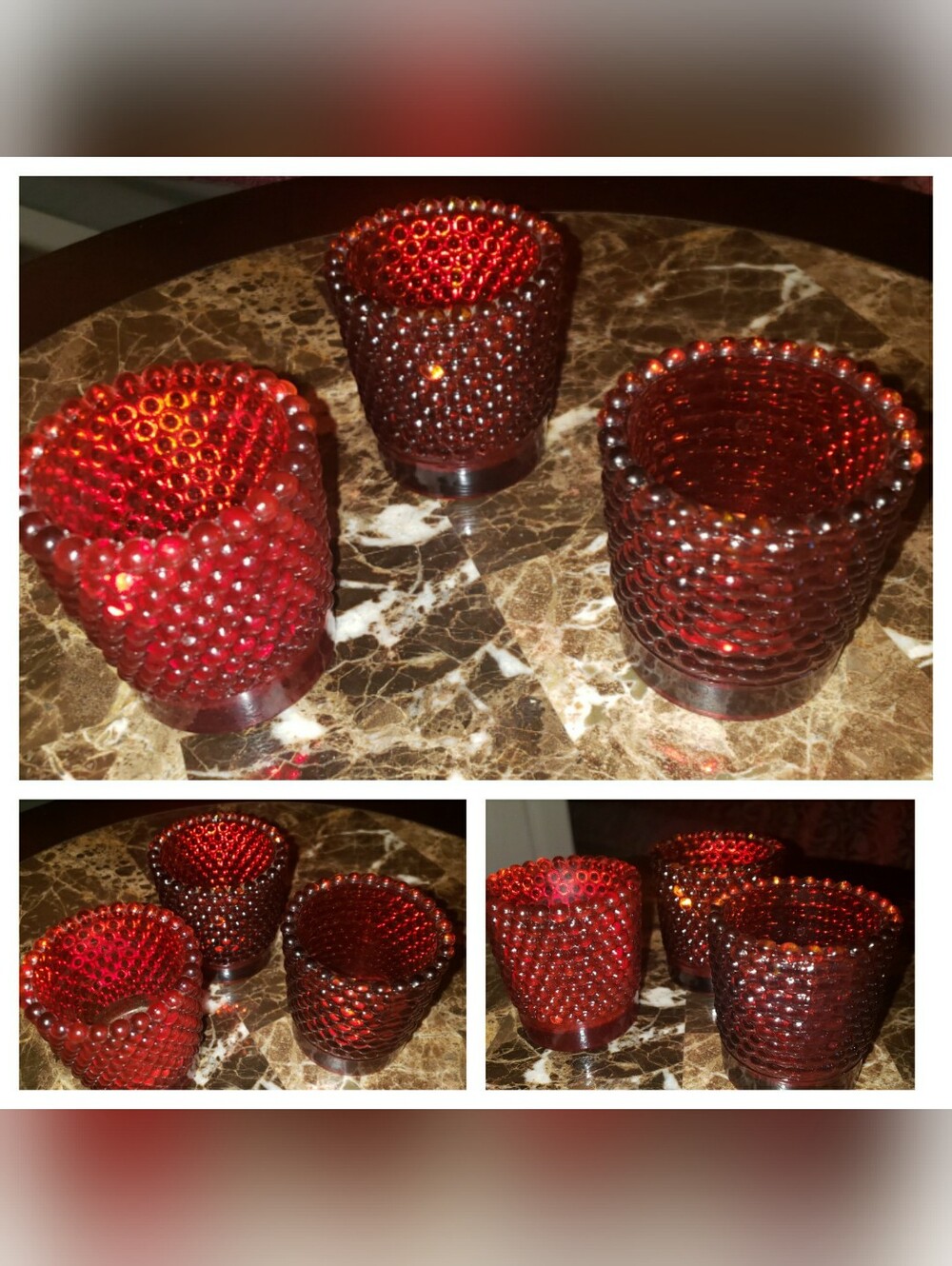 Ruby Red Beaded Glass Votive Candle Holders - Set of 3